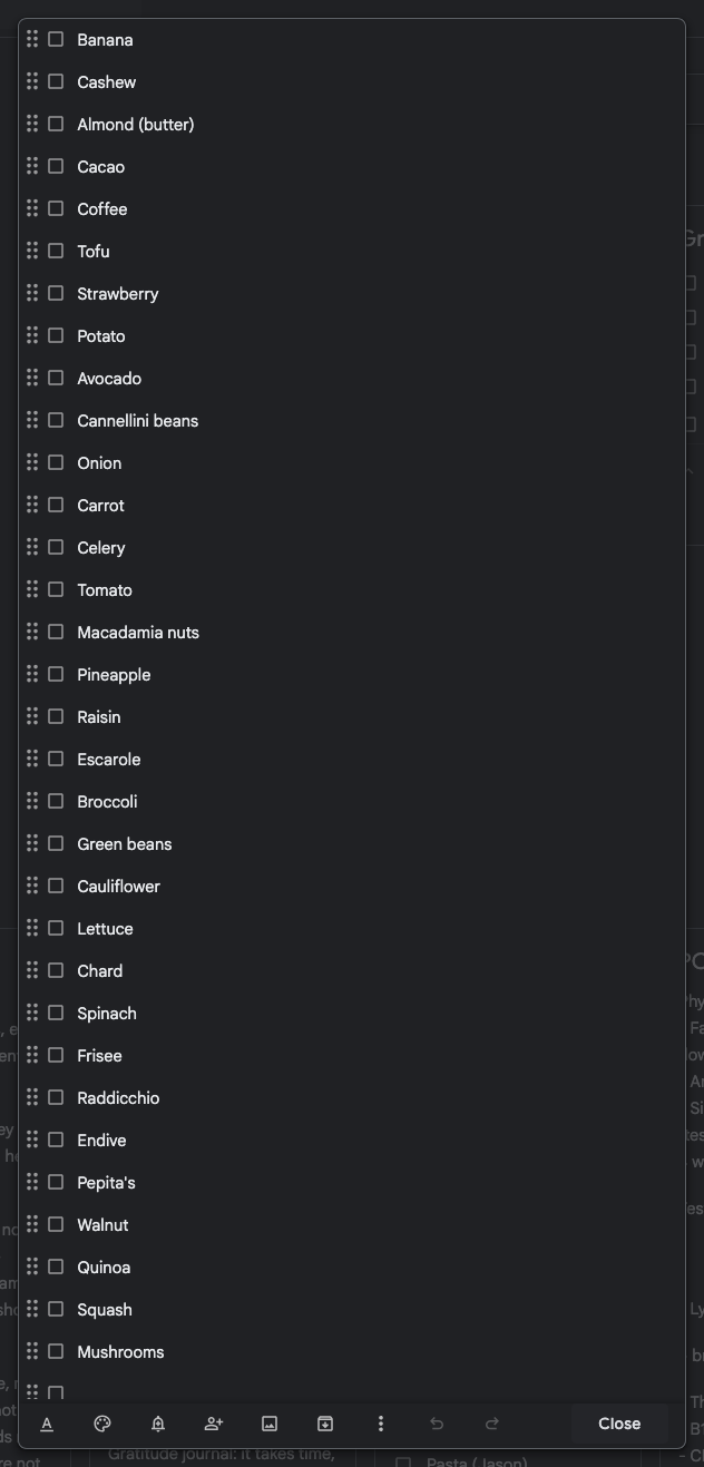 veggie points list